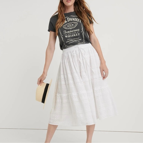 Lucky Brand White Eyelet Tiered Midi Skirt Size M Boho Cottagecore - Picture 2 of 15